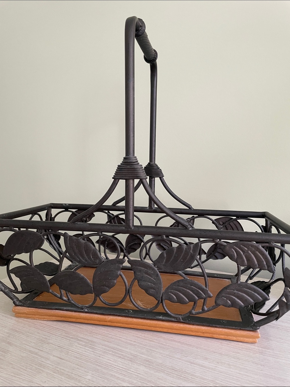 Decorative Leaf Metal and Wood Basket